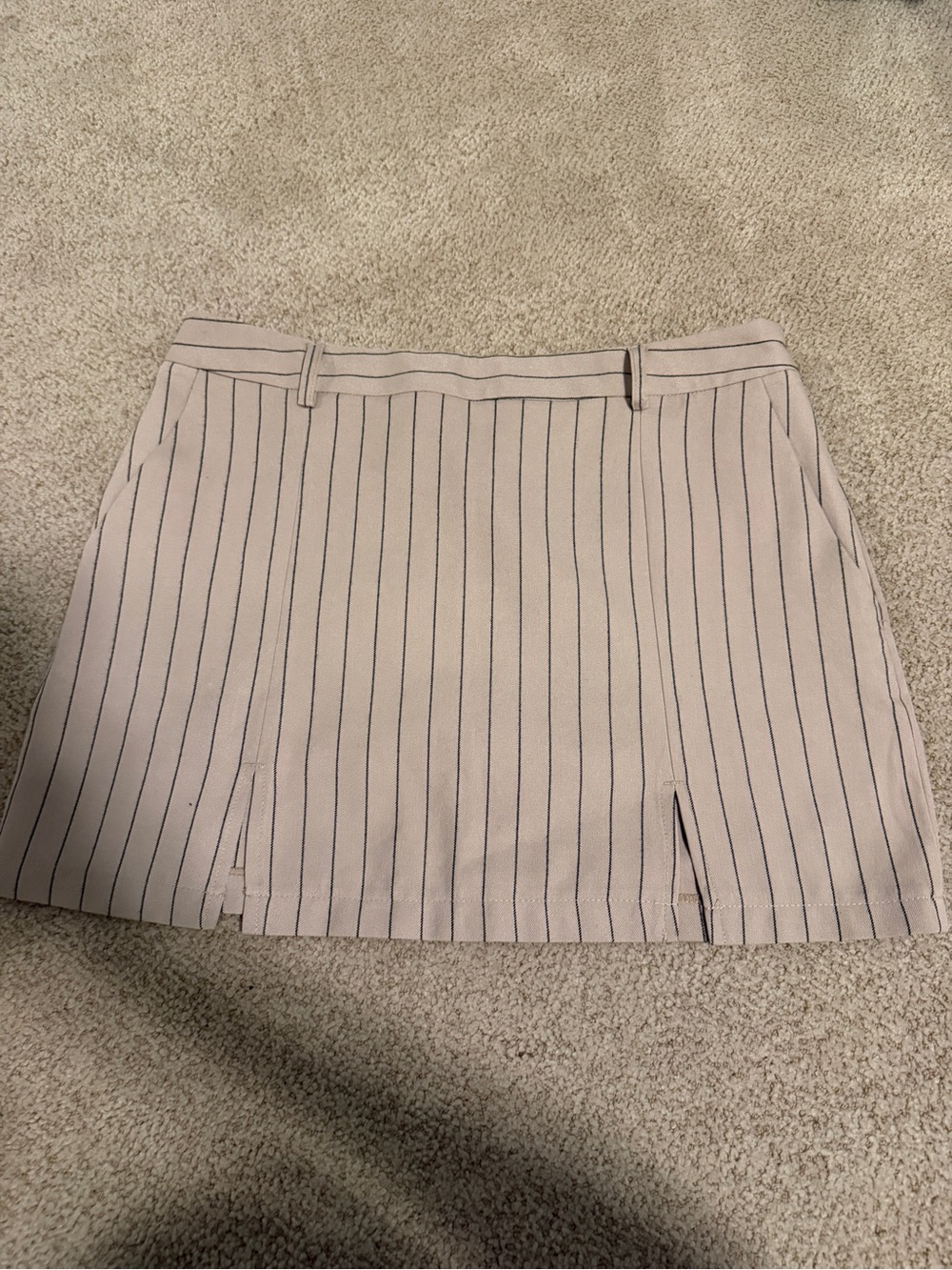 Striped Tan Mini Skirt with Front Slits